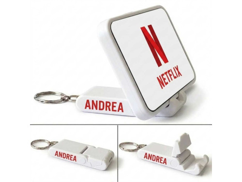 PocketView™ White & Red - Fehér Piros felirattal - Egyedi Névvel, Felirattal Rendelhető Összecsukható Asztali Telefontartó és Kulcstartó