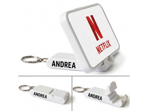 PocketView™ White & Black - Fehér Fekete felirattal - Egyedi Névvel, Felirattal Rendelhető Összecsukható Asztali Telefontartó és Kulcstartó