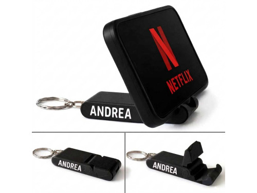 PocketView™ Black & White - Fekete Fehér felirattal - Egyedi Névvel, Felirattal Rendelhető Összecsukható Asztali Telefontartó és Kulcstartó