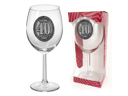 Ovális Fémcímkés Borospohár - Boldog 40. Szülinapot! - feliratú borospohár - Ajándék 40. Születésnapra