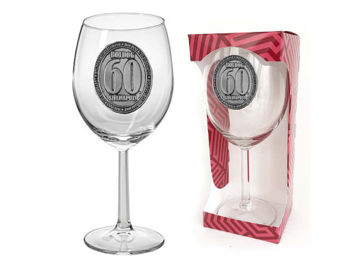 Ovális Fémcímkés Borospohár - Boldog 60. Szülinapot! - feliratú borospohár - Ajándék 60. Születésnapra