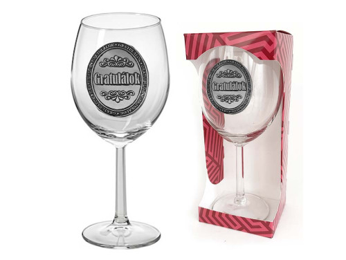 Ovális Fémcímkés Borospohár - Gratulálok feliratú borospohár - Ajándék Különleges Alkalmakra - Gratulációs Ajándék - Ajándék Ballagásra