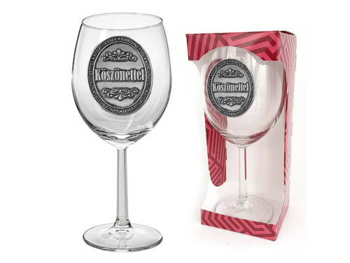 Ovális Fémcímkés Borospohár - Köszönettel felirattal - Ajándék Különleges Alkalmakra, Tanároknak, Barátoknak