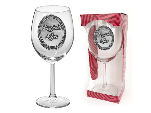 Ovális Fémcímkés Borospohár - Legjobb Apa felirattal - Ajándék Apáknak