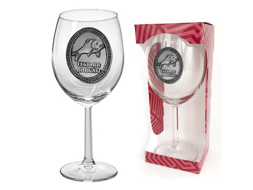 Ovális Fémcímkés Borospohár - Legjobb Horgász feliratú - Ajándék Horgászoknak, Pecásoknak