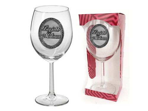 Ovális Fémcímkés Borospohár - Legjobb Motoros feliratú - Ajándék Motorosoknak