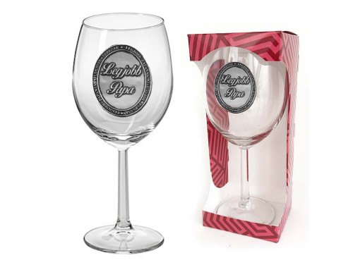 Ovális Fémcímkés Borospohár - Legjobb Papa felirattal - Ajándék Papáknak