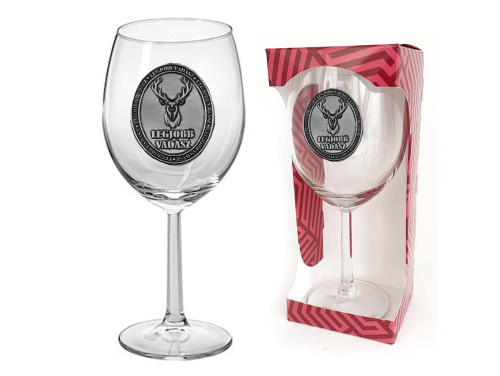 Ovális Fémcímkés Borospohár - Legjobb Vadász feliratú - Ajándék Vadászoknak