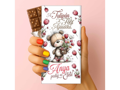 Csoda Csoki - Anyák napi feliratos csokoládé (75g): „A tulipán a föld ajándéka...” - Anyák Napi Ajándék Anyáknak