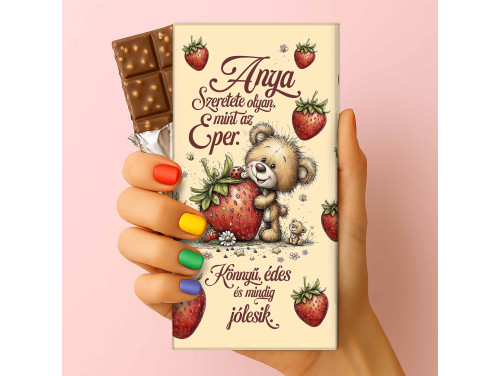 Csoda Csoki - Anyák napi feliratos csokoládé - „Anya szeretete olyan, mint az eper” (75g-os tejtábla) - Anyák Napi Ajándék Anyáknak