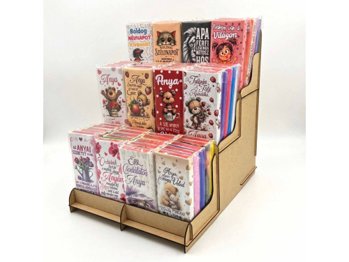 60 db Csoda Csoki + Ajándék CsokiTartó Állvánnyal - Anyák napi csokoládé kínáló állvány szett – 60 db feliratos csoki + AJÁNDÉK állvány