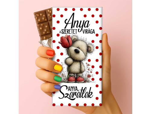 Csoda Csoki - Anyák napi feliratos csokoládé - „Anya a szeretet virága...” (75g-os tejtábla) - Anyák Napi Ajándék Anyáknak