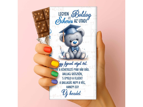 Csoda Csoki - Ballagási feliratos csokoládé - „Legyen Boldog és Sikeres az utad” (75g-os tejtábla) - Ballagási Ajándék