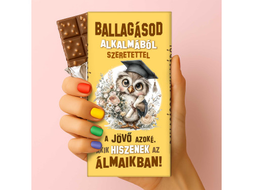 Csoda Csoki - Ballagási feliratos csokoládé - „Ballagásod Alkalmából Szeretettel A Jövő Azoké” (75g-os tejtábla) - Ballagási Ajándék