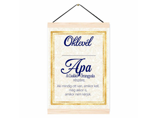 Oklevél - Apa A Család Őrangyala - Oklevél Apáknak, Apák Napi Ajándék Falikép