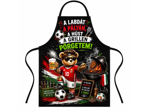 (TK076) Focis Grillkötény - A Labdát a Pályán, a Húst a Grillen Pörgetem - Vicces Kötény Grillezéshez