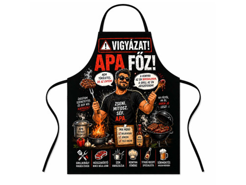 (TK079) Vicces kötény - Vigyázat, Apa Főz - Apáknak Ajándék