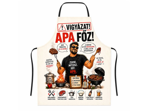 (TK079) Vicces kötény - Vigyázat, Apa Főz - Apáknak Ajándék