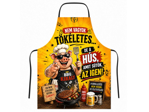 (TK085) Vicces kötény - Nem Vagyok Tökéletes De A Hús Amit Sütök Igen - Sörös Grillmester Kötény