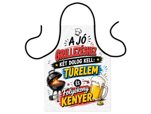 (TK094) Vicces kötény - A Jó Grillezéshez Két Dolog Kell Türelem és Folyékony Kenyér - Sörös Grillmester Kötény