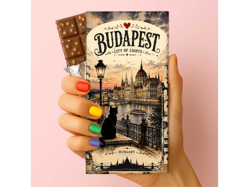 Csoda Csoki - Budapest csoki – Parlament és fekete macska mintás budapesti szuvenír csokoládé