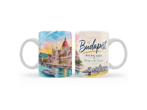 (B1425) Budapest Bögre - Akvarell Parlament Mintás Magyar Szuvenír | Nevesajándék.hu