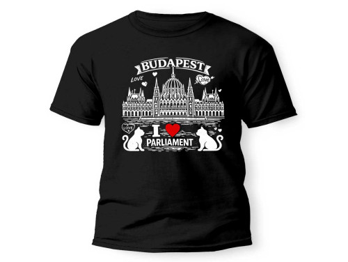 (PX340) Budapest Póló - I Love Parliament Budapest Póló – Macskás Magyar Szuvenír Póló