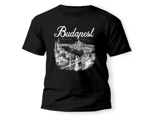(PX342) Budapest Vintage Póló – Rajzolt Parlament és Lánchíd - Hungary Souvenir