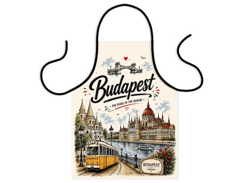 (TK095) Budapest Hungary Kötény – Parlament és Sárga Villamos Mintával