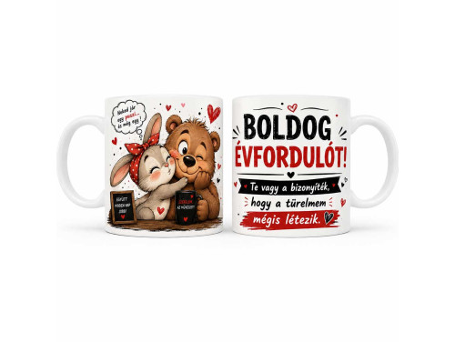 (B1459) Vicces Évfordulós Bögre – Boldog Évfordulót! – Humoros Ajándék Pároknak
