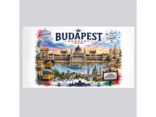 Budapest Törölköző 50×100 cm – Magyar Szuvenír Budapest Látványosságokkal