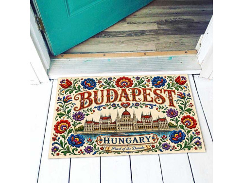 Hungary Lábtörlő - Budapest Hungary lábtörlő kalocsai mintával 40×60 cm – Pearl of the Danube ajándék