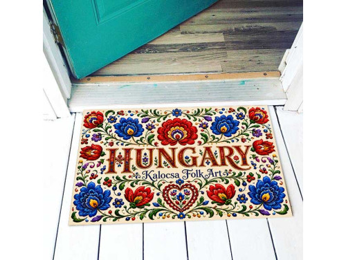 Hungary Lábtörlő - Hungary Kalocsa Folk Art lábtörlő 40×60 cm – kalocsai mintás magyar ajándék
