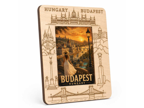 Gravírozott Fa Képkeret Budapest Képpel - Budapest Hungary Nő Naplementében - Hungary Szuvenír