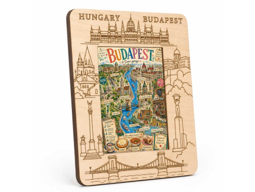 Gravírozott Fa Képkeret Budapest Képpel - Budapest A Duna Gyöngy - Hungary Szuvenír