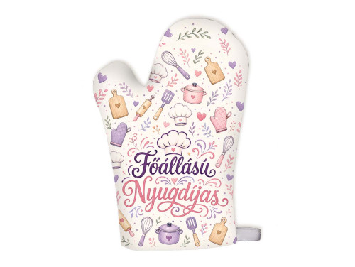 (FK076) Főállású Nyugdíjas Női Főzőkesztyű – Vicces Nyugdíjas Ajándék Hölgyeknek