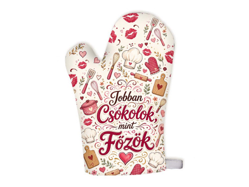 (FK078) Jobban Csókolok, Mint Főzök Főzőkesztyű – Vicces Konyhai Ajándék
