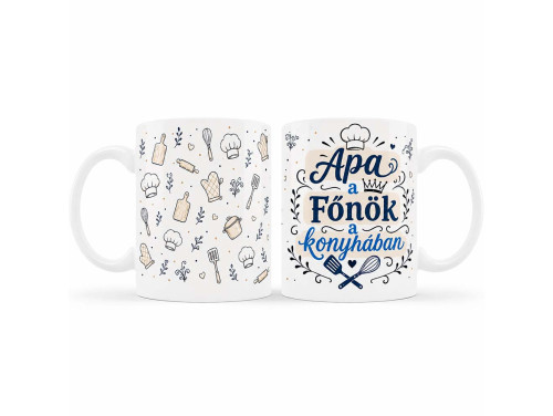 (B1488) Apa a Főnök a Konyhában Vicces Bögre – Konyhai Ajándék Apának