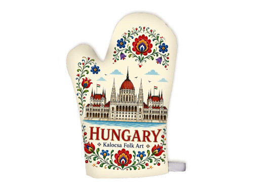 (FK081) Budapest Parlament Kalocsai Főzőkesztyű – Hungary Kalocsa Folk Art Magyar Szuvenír