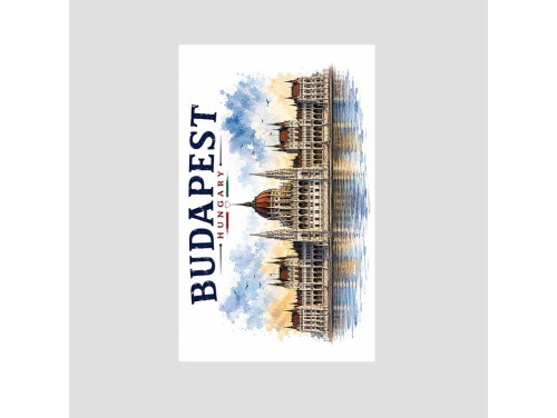 (KTR048) Budapest Konyharuha, Kis Kéztörlő - Parlament Akvarell Grafikával 30 × 50 cm