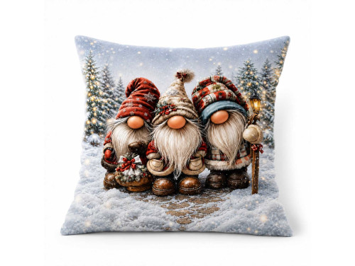(NNP217) Nagy Négyzet Karácsonyi Plüss Párna 45 x45 cm - Karácsonyi Manós Plüss Párna – Téli Gnómokkal
