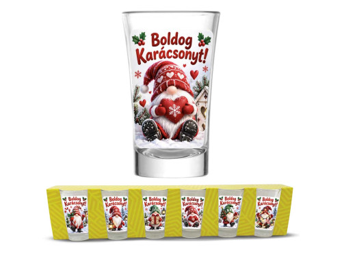(PPS381) Karácsonyi Manós Felespohár Szett - Boldog Karácsonyt - Pálinkás Pohár Szett 6 db-os Karácsonyi Ajándék