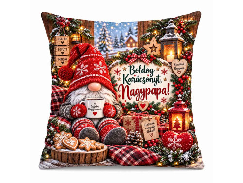 (NNP224) Karácsonyi Nagy Plüss Párna Nagypapának 45x45cm - Boldog Karácsonyt Nagypapa! Gnóm Manós Mintával
