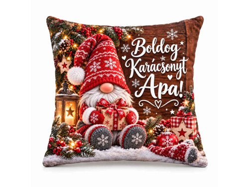 (NNP230) Karácsonyi Nagy Plüss Párna Apának 45x45cm - Boldog Karácsonyt Apa! Gnóm Manós Mintával