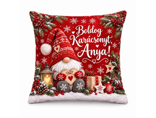 (NNP231) Karácsonyi Nagy Plüss Párna Apának 45x45cm - Boldog Karácsonyt Anya! Gnóm Manós Mintával