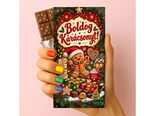 Csoda Csoki - Feliratos Csokoládé - Boldog Karácsonyt! Mézeskalácsos Ünnepi Csokoládé - Karácsonyi Csoki - Rizses Csokoládé 75 g