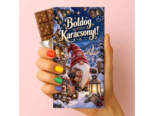 Csoda Csoki - Feliratos Csokoládé - Boldog Karácsonyt! Gnóm Manós Téli Táj Mintával - Karácsonyi Csoki - Rizses Csokoládé 75 g
