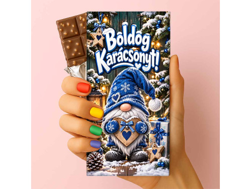Csoda Csoki - Feliratos Csokoládé - Kék Gnóm Manós Mintával - Karácsonyi Csoki - Rizses Csokoládé 75 g
