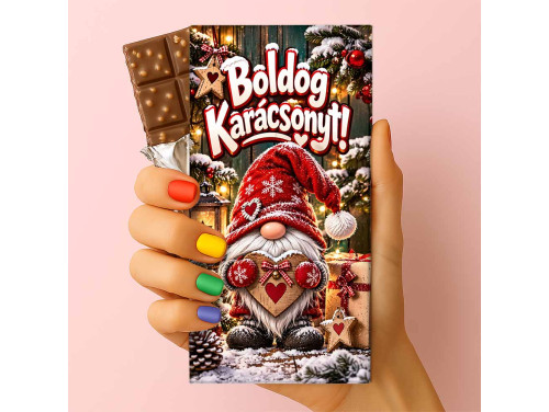 Csoda Csoki - Feliratos Csokoládé - Piros Gnóm Manós Mintával - Karácsonyi Csoki - Rizses Csokoládé 75 g