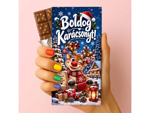 Csoda Csoki - Feliratos Csokoládé - Boldog Karácsonyt! Vidám Rénszarvasos Mintával - Karácsonyi Csoki - Rizses Csokoládé 75 g